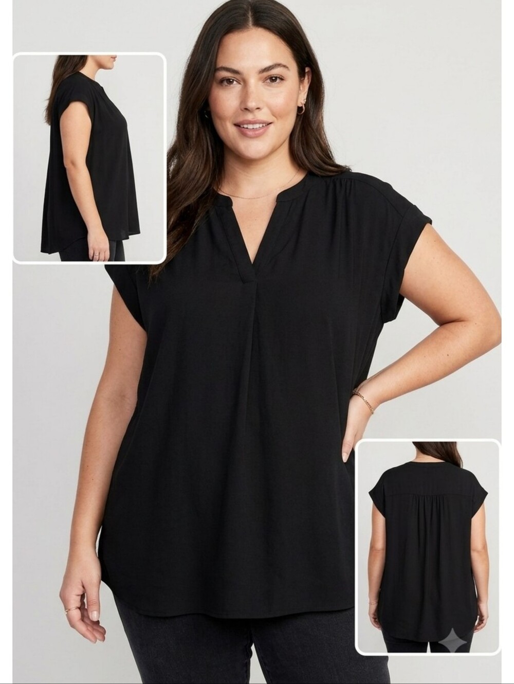 Worthington Woman Split Neck Blouse Black Size 2X